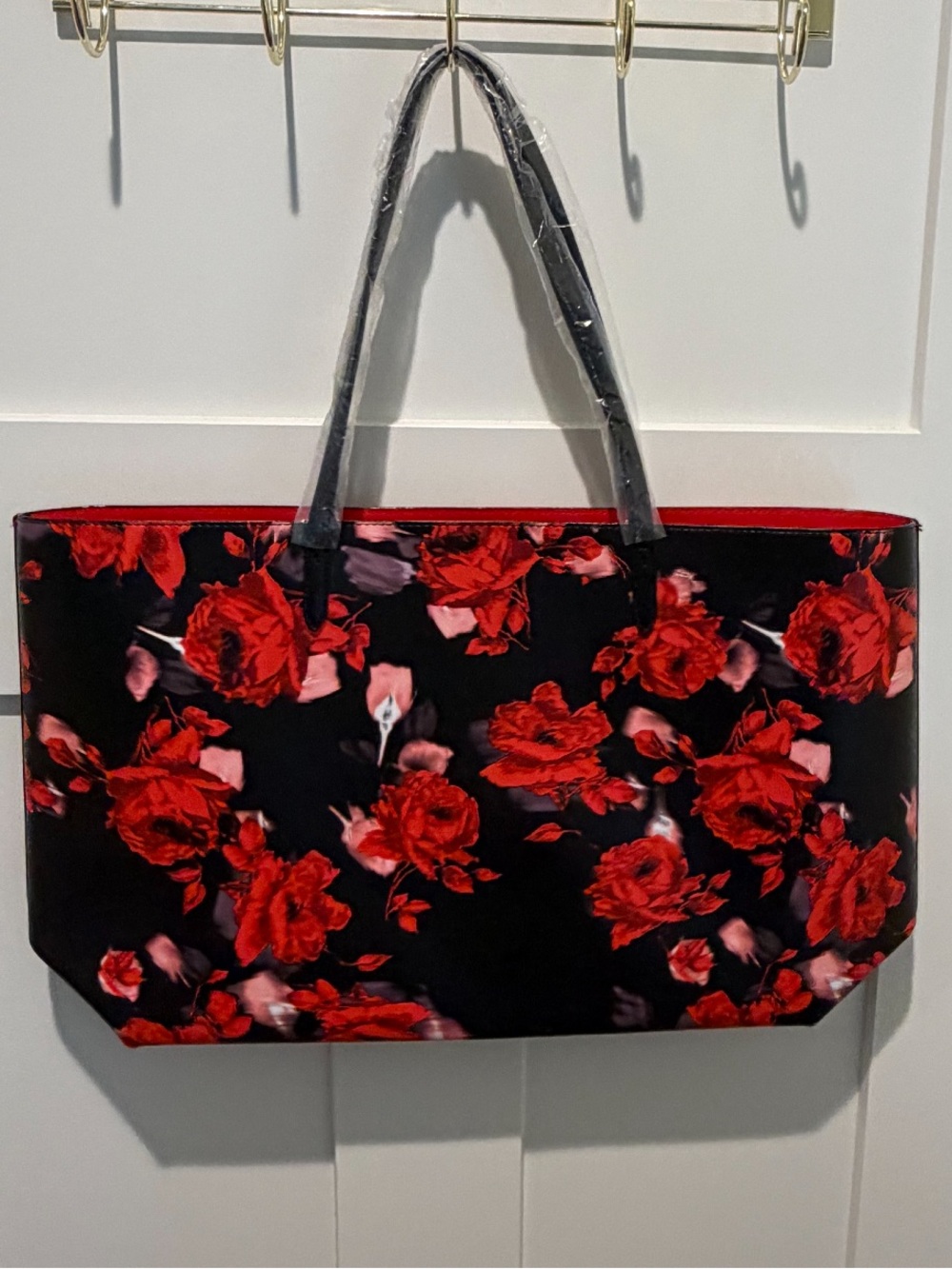 Victoria's Secret Black Red Floral Tote Bag - Picture 7 of 8